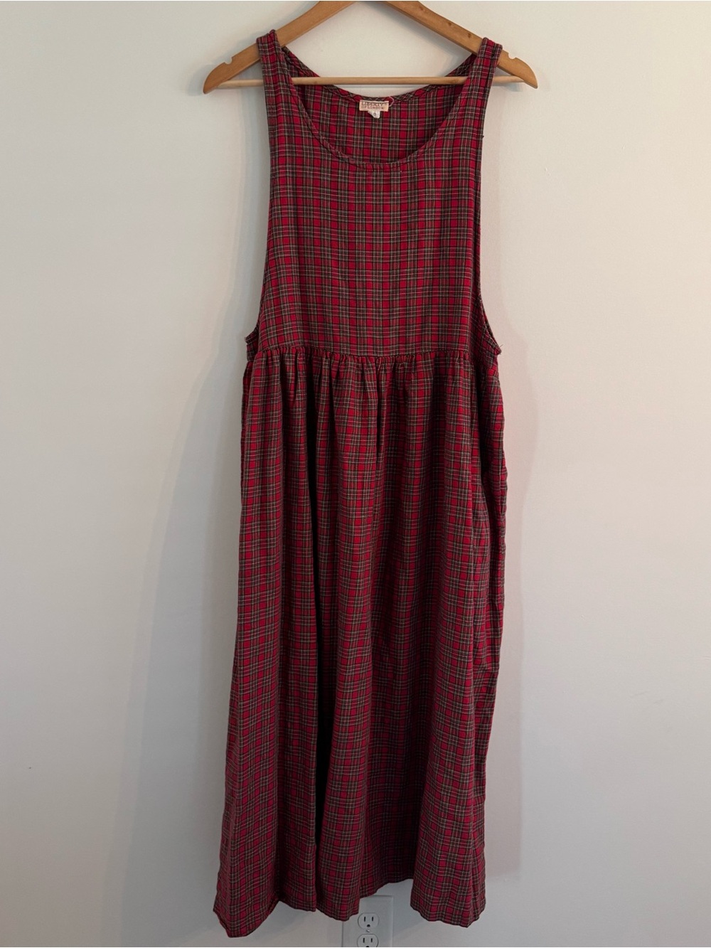 Vintage Liberty of London Red Plaid Cottage Dress With Pockets Size 10 Rare